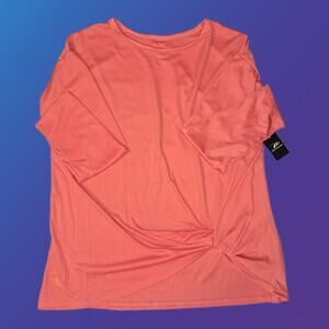 Ladies Large Long Sleeve Orange Peach Athletic Shirt with Knot Waist Detail